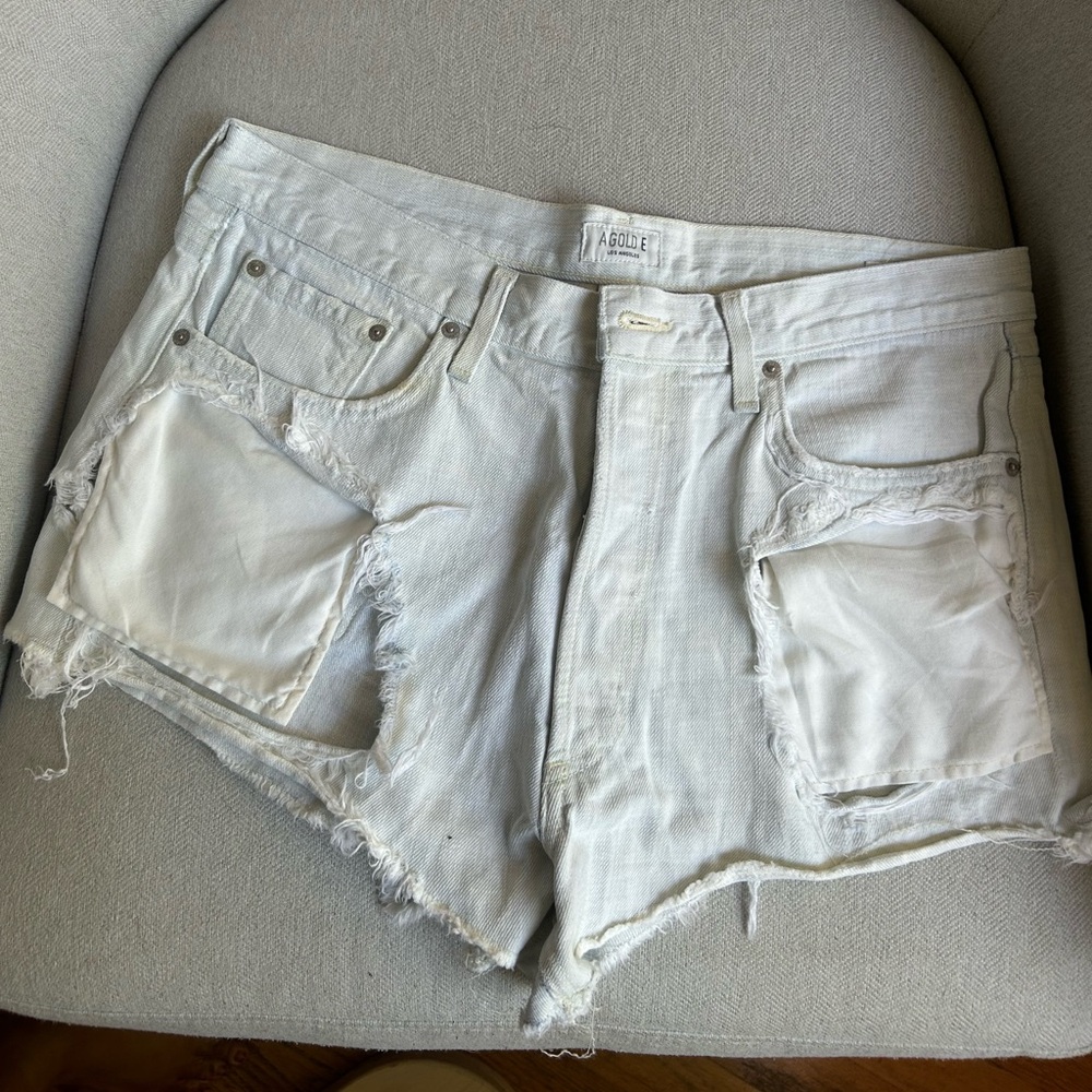 Agolde white distressed Parker shorts